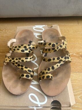 Loeffler Randall Cheetah Print Sarie Calf-hair Flat Strappy Sandal US 7